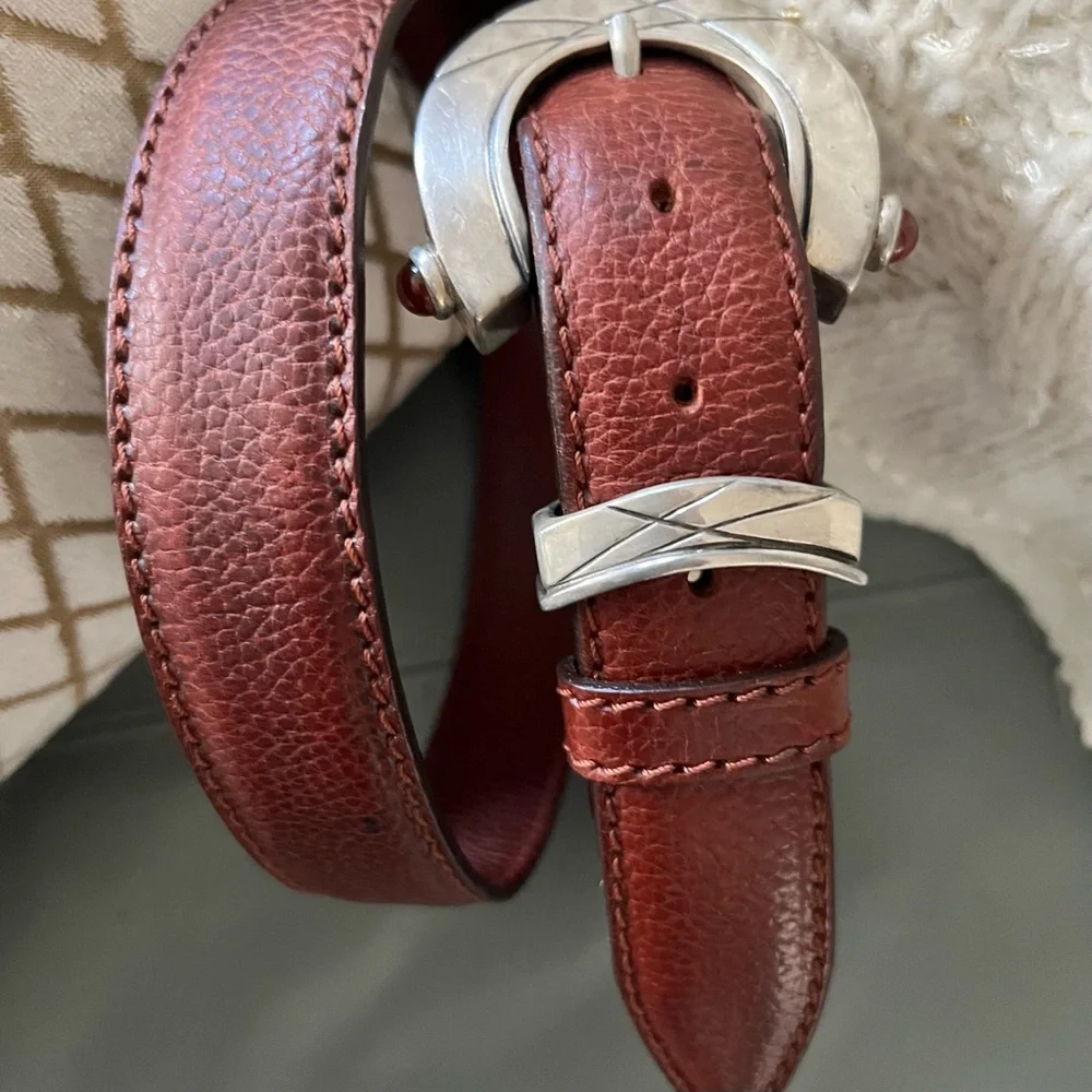 RARE 925 Sterling Silver CLAUDIO CALESTANI Milano Italy LEATHER BELT 100 115 - Picture 4 of 17